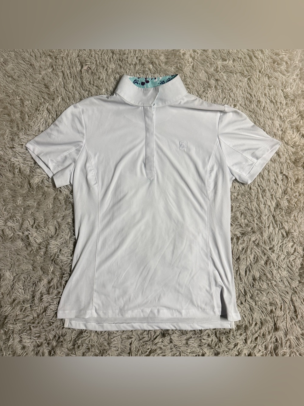 Women’s Large White Romfh Short Sleeve Horseback Riding Show Shirt. Good Cond.